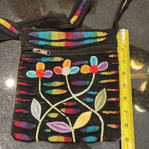 NWOT Artistic Black Crossbody Bag with Colorful Floral Design - Picture 6 of 6